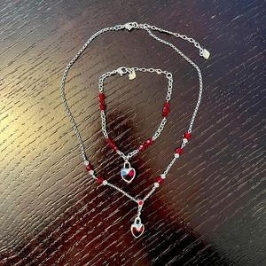 Swarovski set - necklace and bracelet, rhodium-placed, red